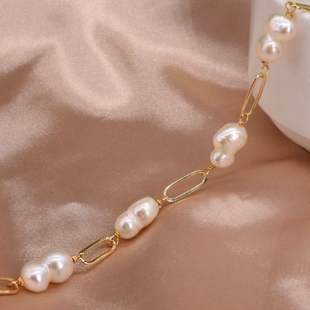 22K Gold Plated Baroque Pearl Bracelet for Women